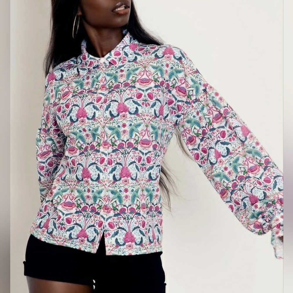 Blackmilk Kingfisher puffsleeve button up